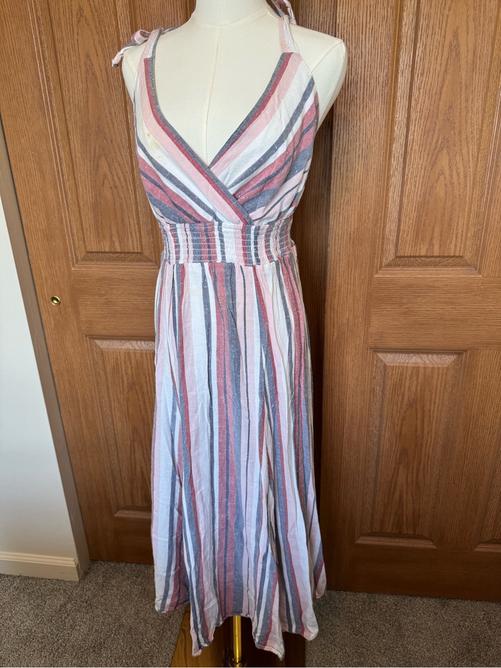 Rebellion Striped Tie-Shoulder Maxi Dress in Red, Blue & White